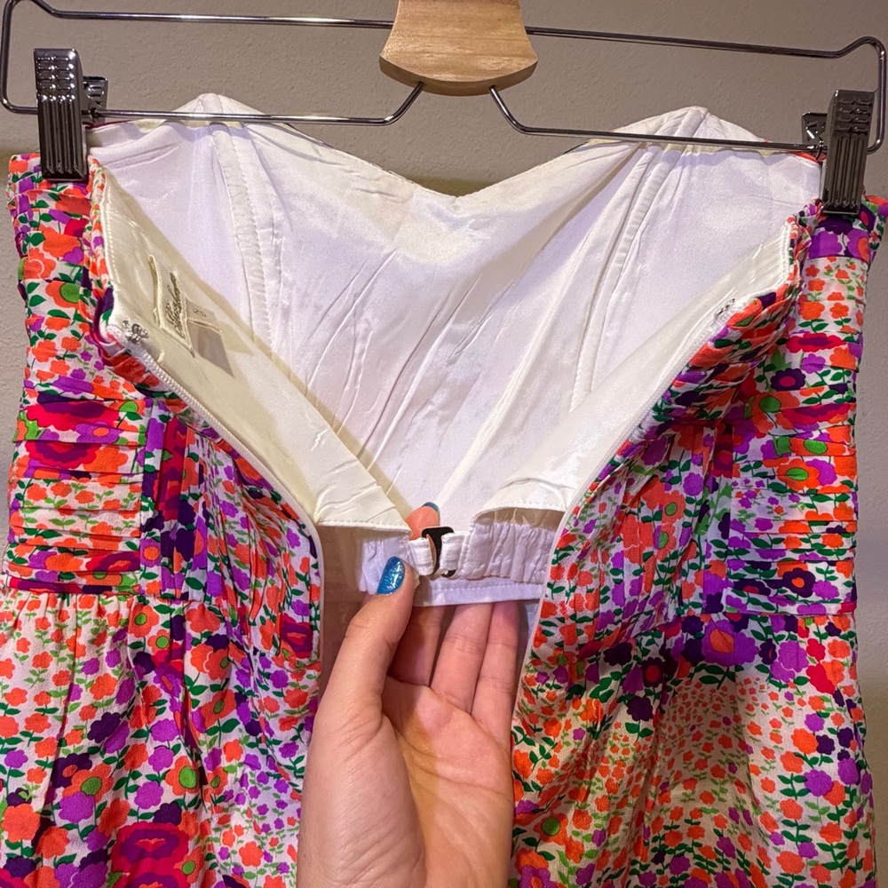 Shoshanna Bright Floral Silk Strapless Dress - Picture 10 of 11